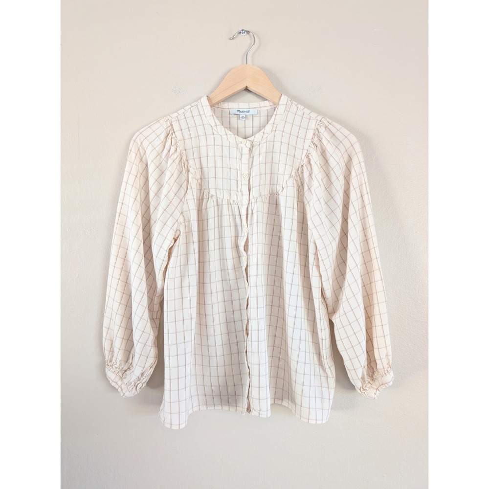 Madewell Balloon-Sleeve Peasant Top Windowpane Ivory XS‎ Cottagecore Academia